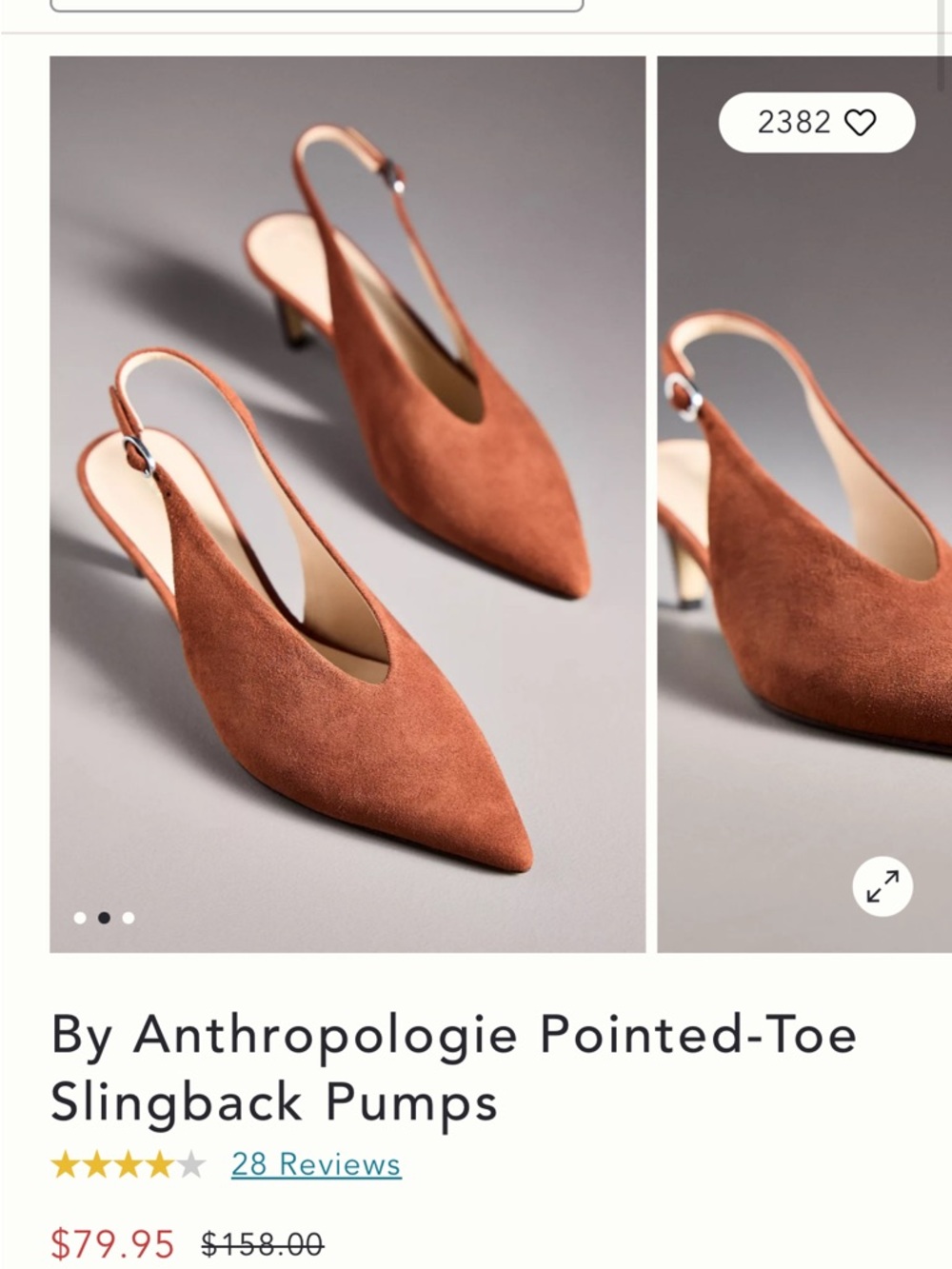 Anthropologie Suede Slingback Pointed-Toe Pumps in Rust - Picture 2 of 3